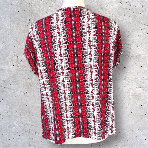 J. Jill Wearever Boxy Top Red White Black Floral Small Petite SP Casual Office - Picture 5 of 10